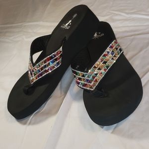 Jeweled Wedge Flip-flops